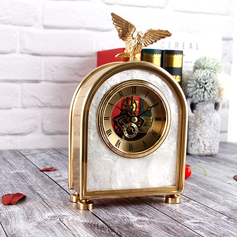 Luxury Decoration Pure Copper Table Clock Living Room Home Accessories Shell Eagle Clock Ornaments Gift Ornaments - Z3 Limited