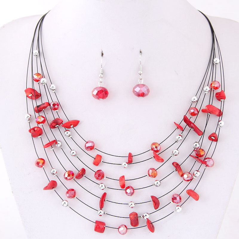 Women's Boho Gravel Crystal Multilayer Necklace