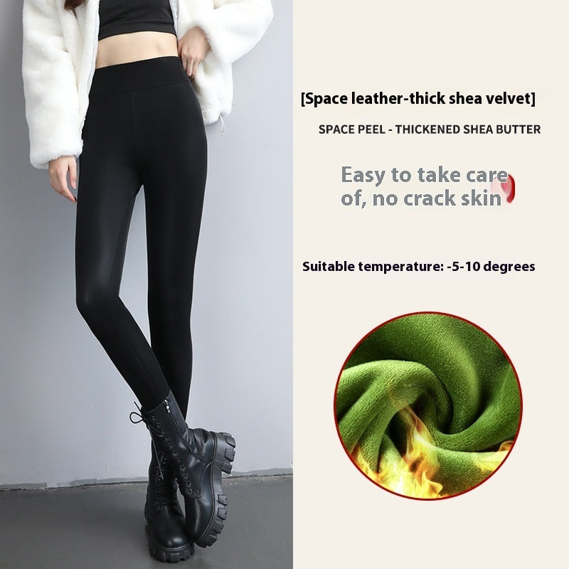 Fleece-lined Thick Leggings Tight Leather Pants