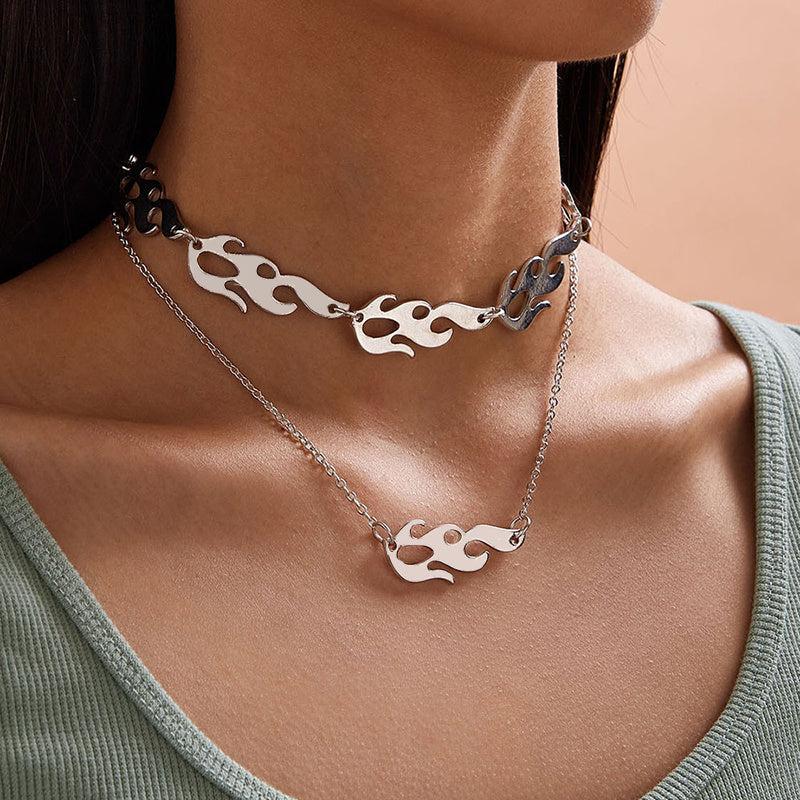 Punk Fire Flame Multi-Layered Chokers Necklaces